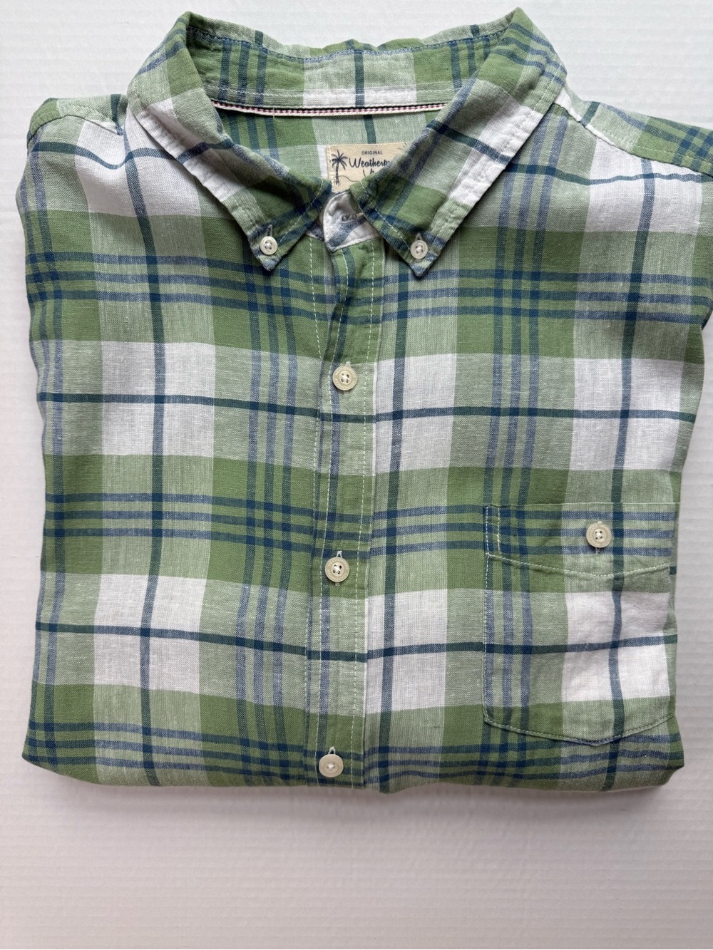 Original Weatherproof Vintage Lightweight Green Plaid Button-Down Shirt XXL